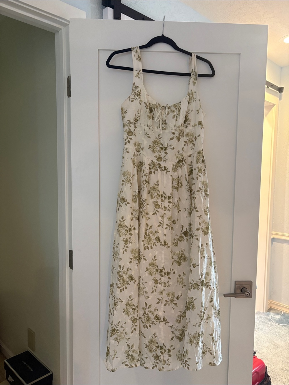 Blu Pepper Cream Midi Dress with Olive Floral Print Sz L